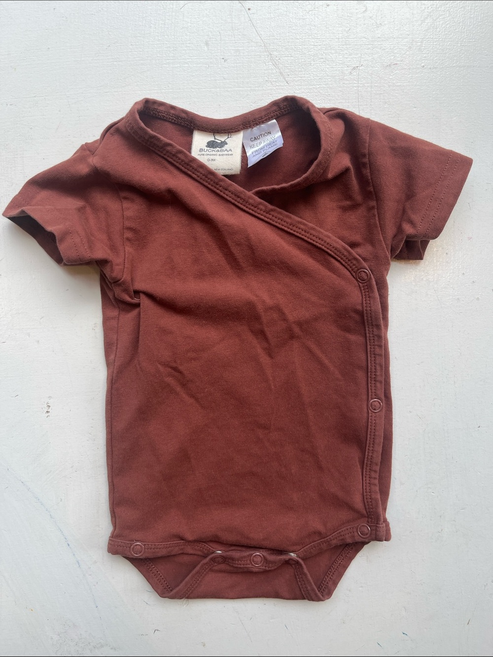 Buck & Baa GOTS Organic Cotton Baby Rust Short-Sleeve Wrap Onesie
